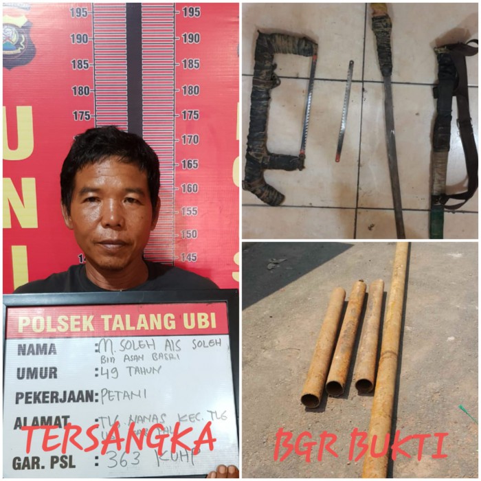 Tersangka Soleh saat diamankan di Mapolsek Talang Ubi 